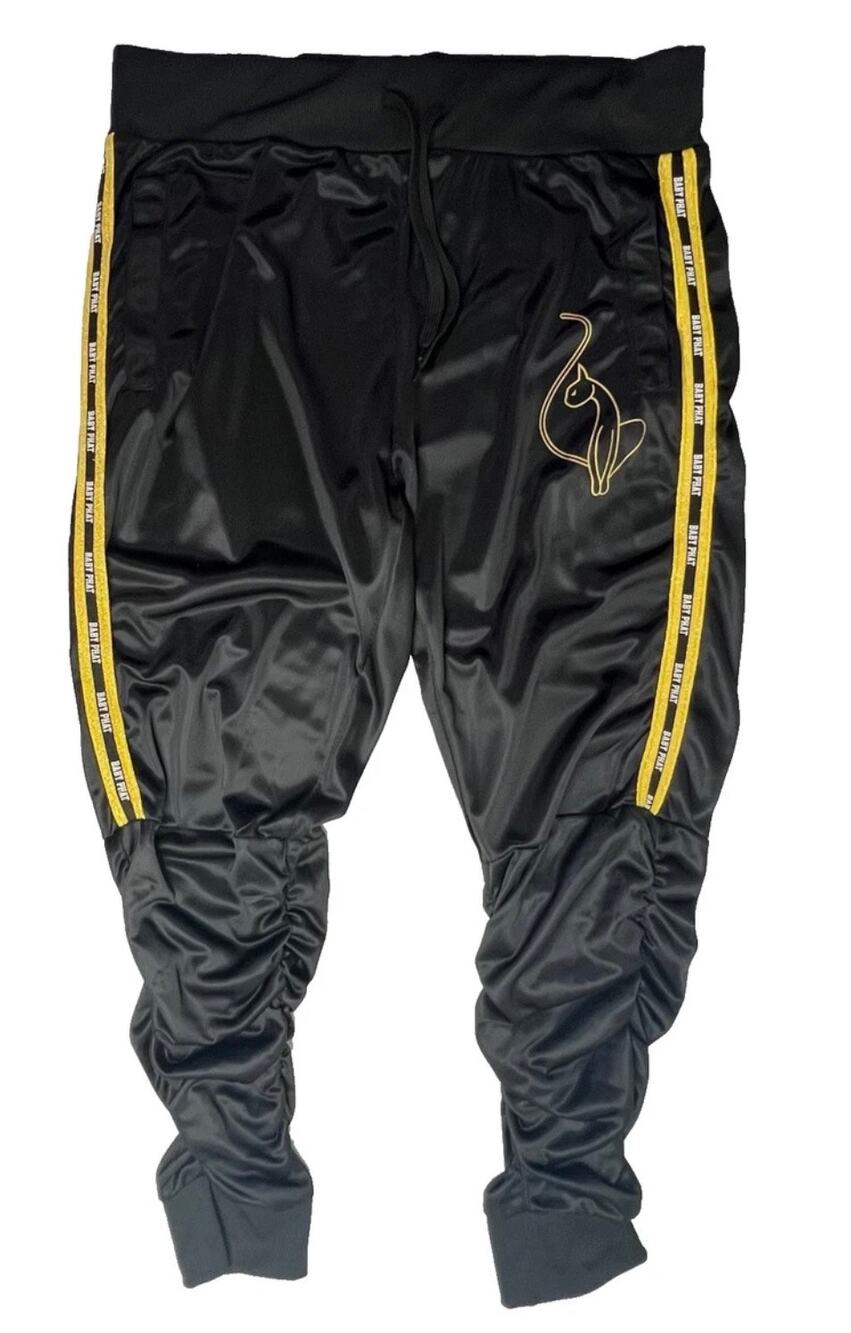 Y2K Vintage Authentic Baby Phat Black Gold Scrunch Leg Plus Size Sweatpants 3X
